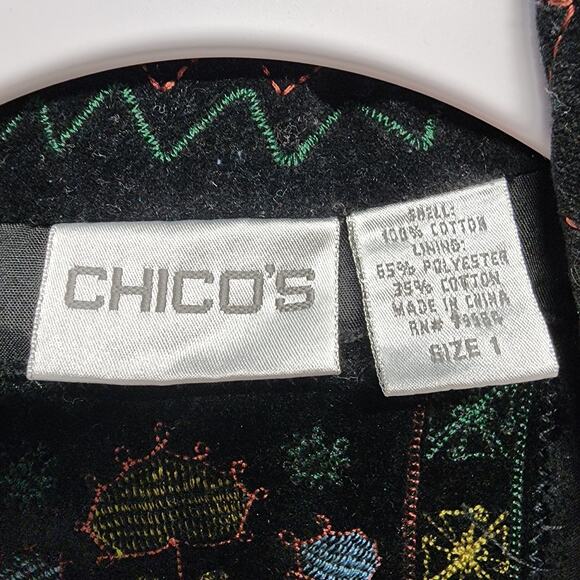 Chicos 1 Black Velvet Embroidered Blazer Jacket Size M 8 Studded Boho Whimsigoth - Picture 10 of 15
